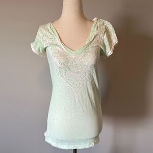 J Crew sz S v neck shirt sleeve top with green print